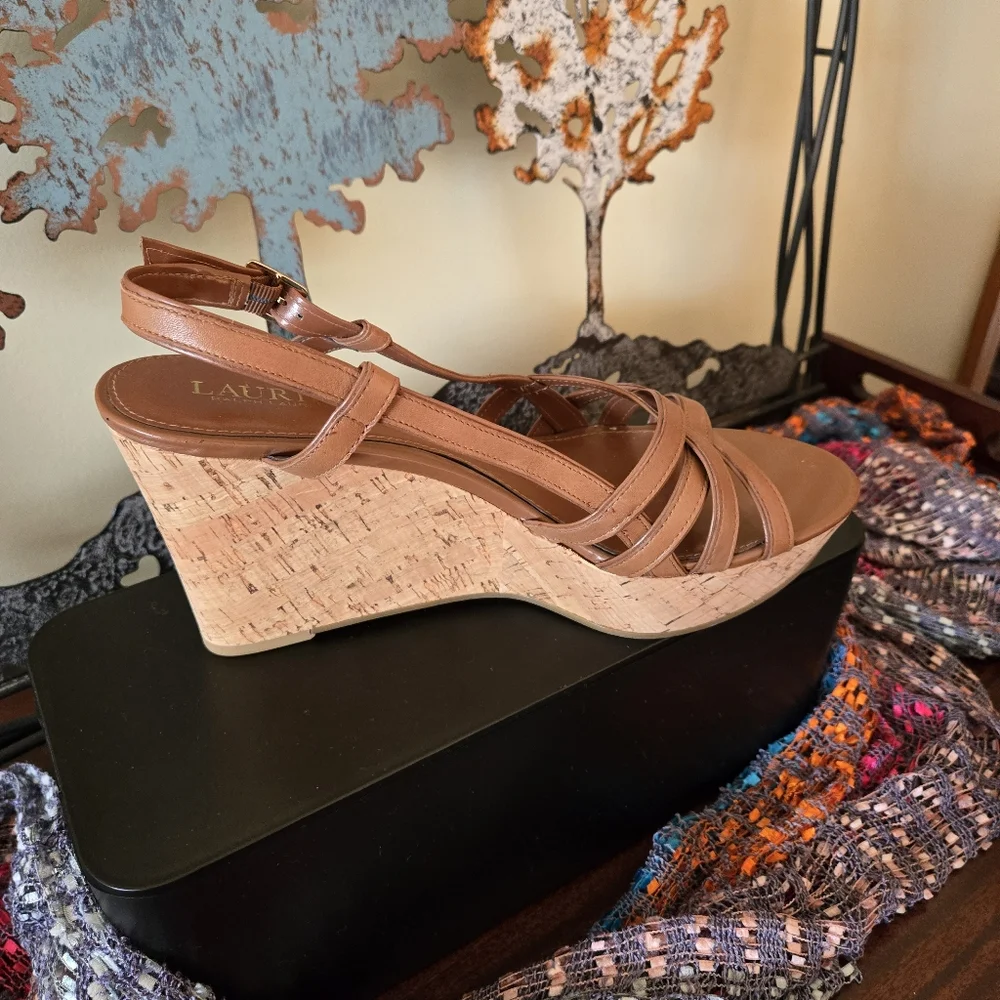 🥿 Ralph Lauren Platform Wedge Sandals – Size 10, Cognac Color